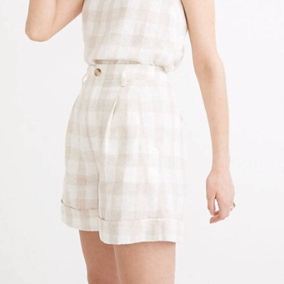 Madewell linen-blend pleated cuff shorts: undyed plaid in size 4 - Picture 2 of 8